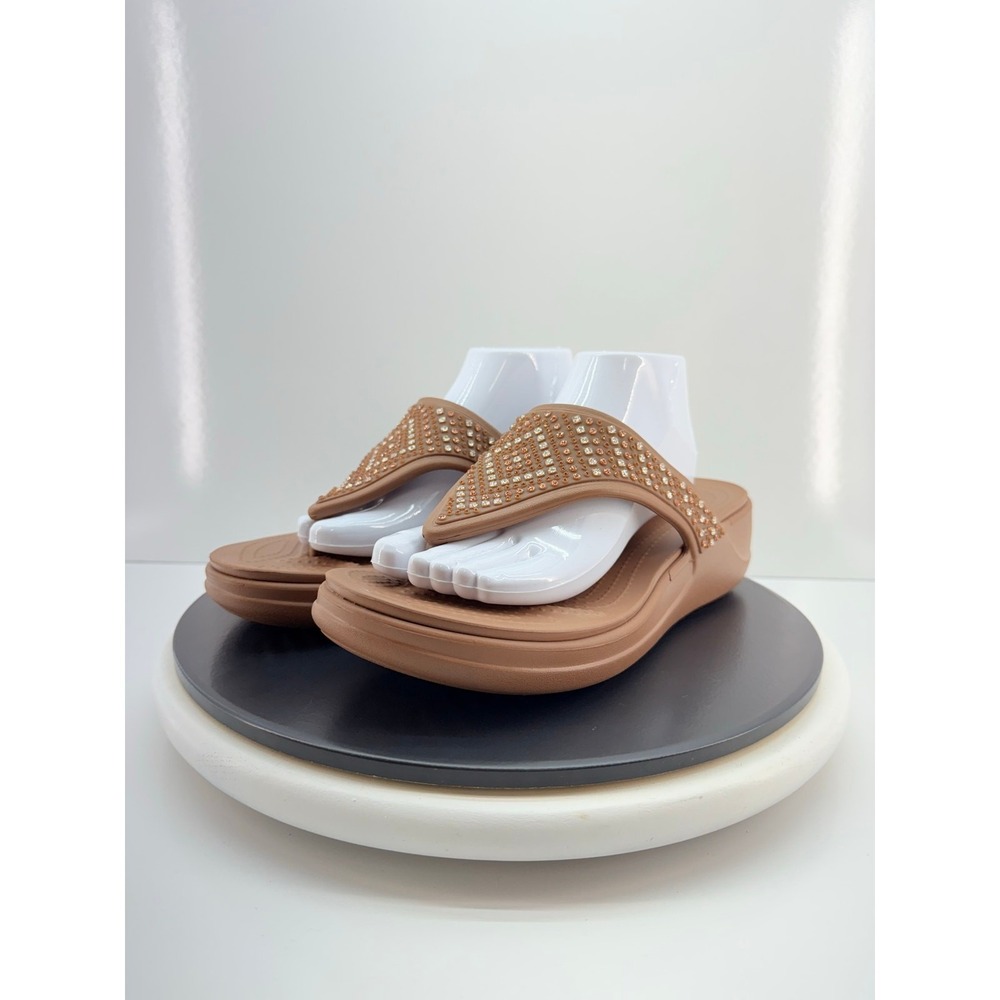Crocs Monterey Shimmer Womens 11 Platform Slip On Flip Flop Sandals Bronze Brown